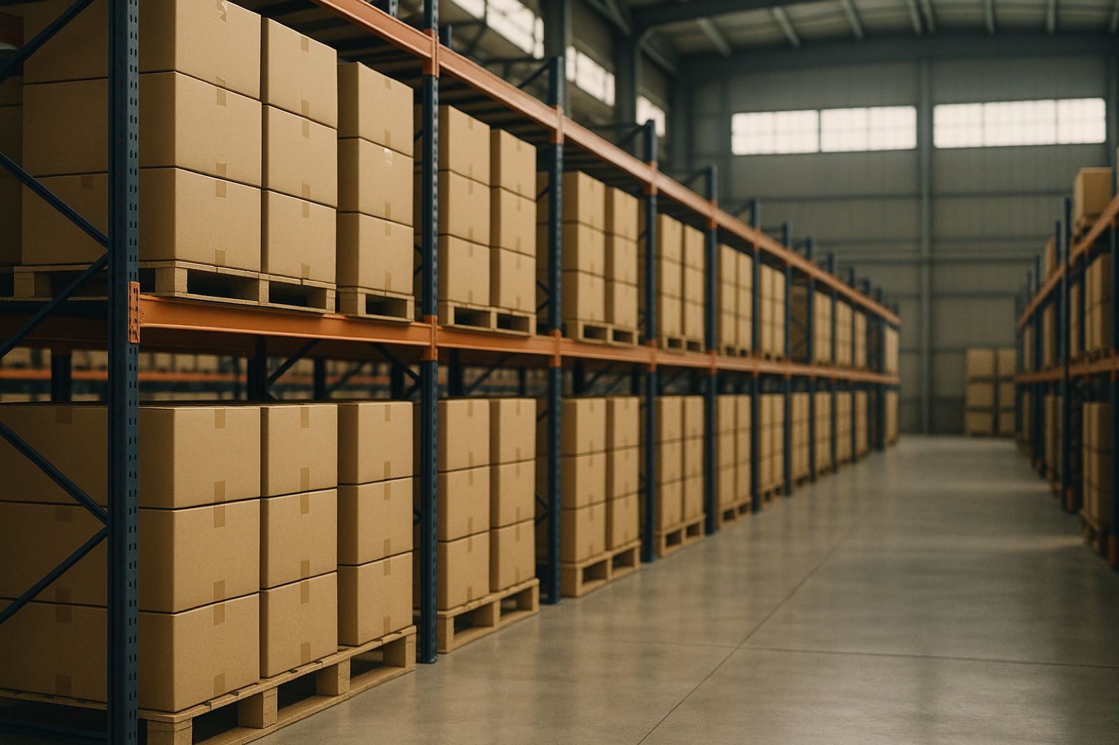 Export warehouse with palletised cartons in Foshan, Guangdong